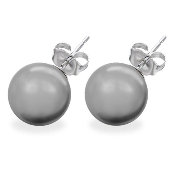 Silver 925 Gray Pearl CZ Stud Earrings 12mm - Picture 7 of 7